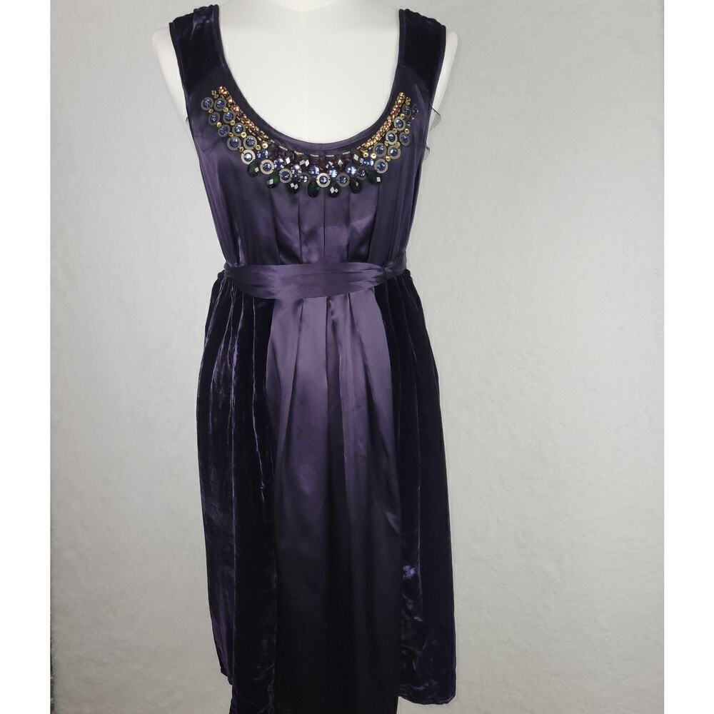 Vtg Single‎ Dress Embellished M Purple Velvet Silk Fairy Grunge Goblin Core